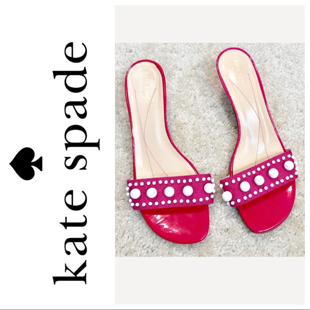 ♠️Kate Spade Hot Pink Beaded Kitten Heel Sandals